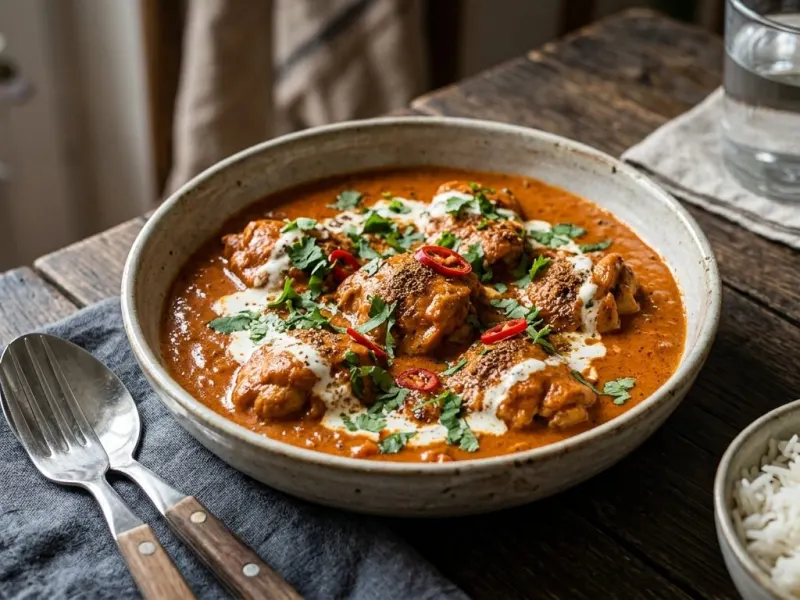 Csirke tikka masala illatos fűszerekkel