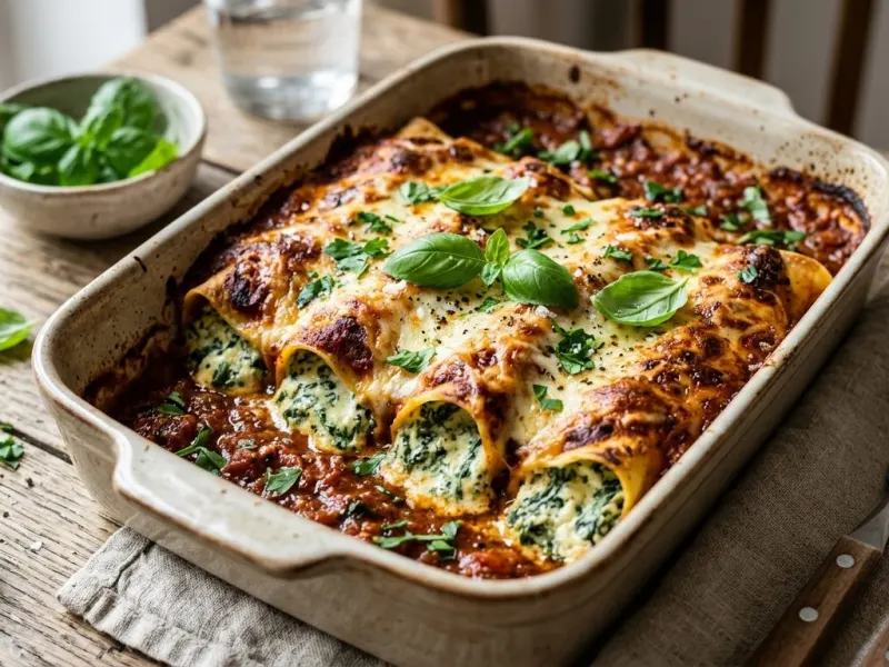 Spenótos-ricottás cannelloni paradicsommártással