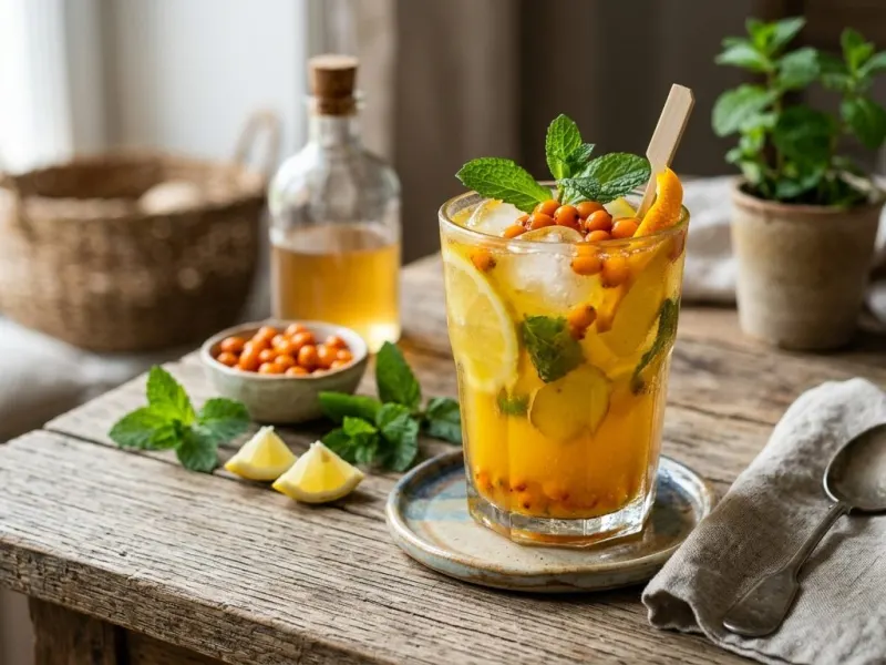 Homoktövises gyömbérlimonádé mentával