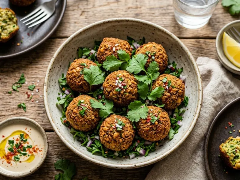Csicseriborsós falafel golyók korianderrel