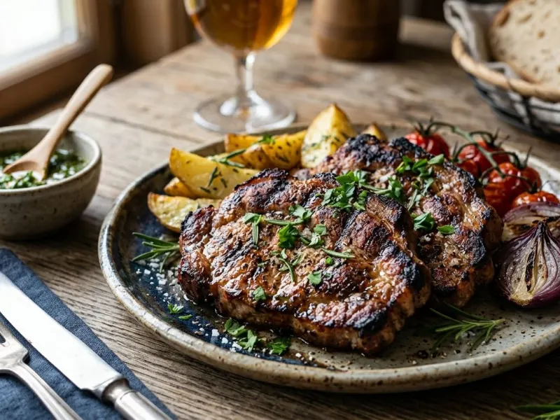 Sertéstarja sörös-fokhagymás pácban grillen