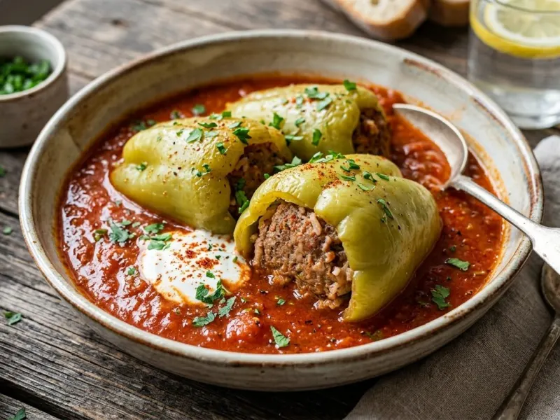 Töltött paprika fűszeres paradicsommártásban