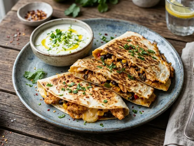 Csirkés quesadilla korianderes tejföllel