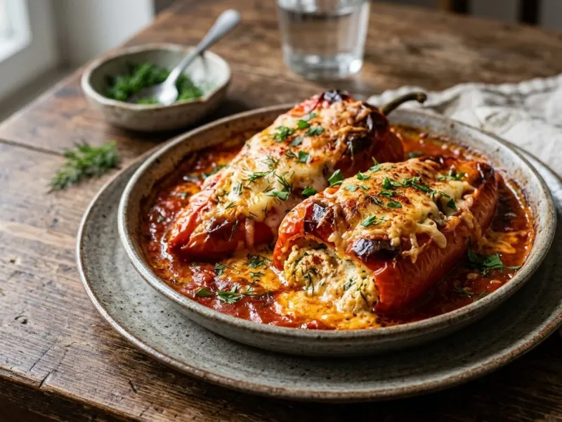 Túróval töltött sült paprika