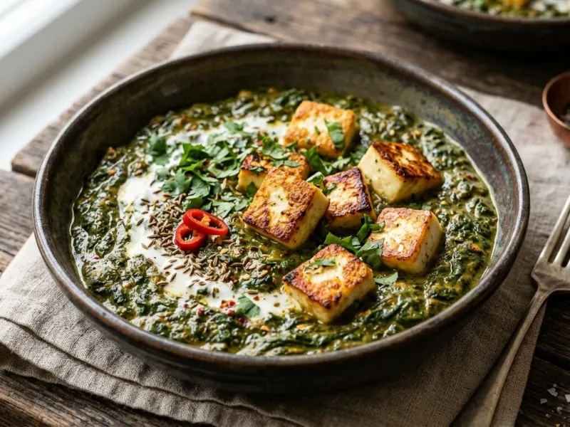 Spenótos paneer sajt fűszeres mártásban