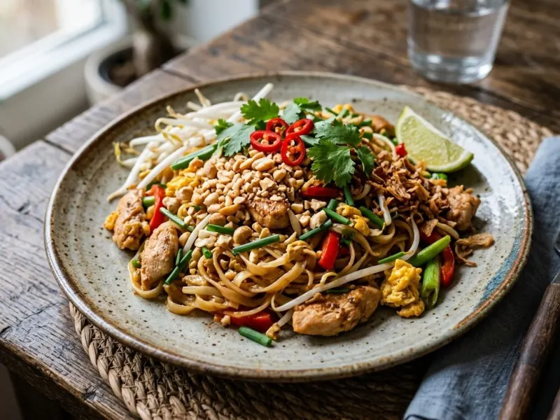 Mogyorós Pad Thai tészta csirkével